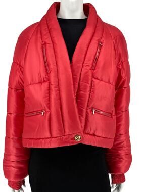 Chanel 2009 Paris Moscow Métiers d’Art Red Silk Puffer Bomber Jacket - Size 44